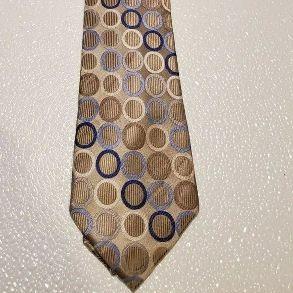 Arrow Usa 1851 Mens Silk Tie Beige With Blue & Ta… - image 1